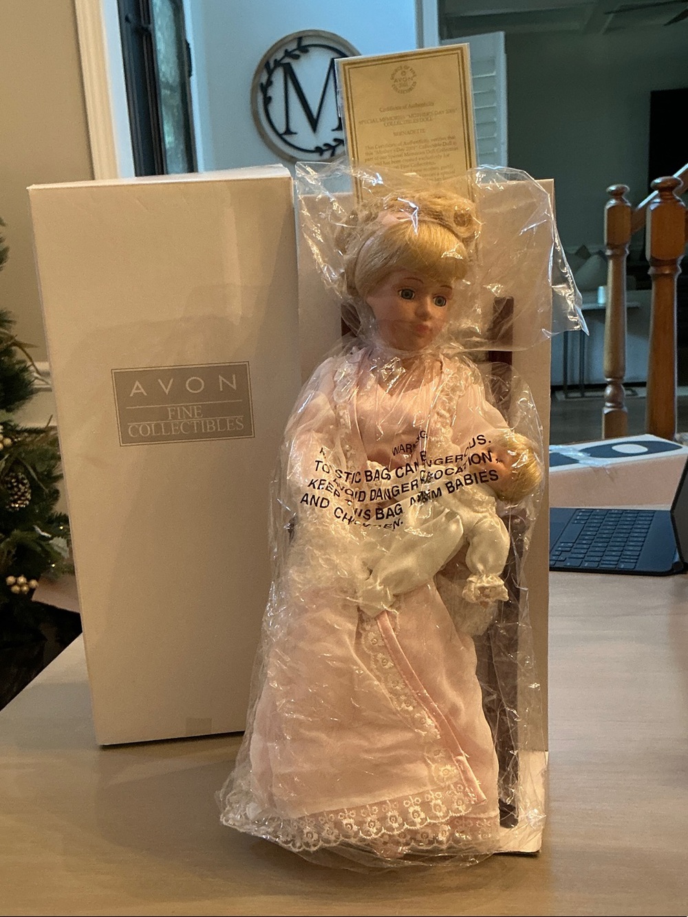 Avon Pink Porcelain Collector Doll in Pale Pink Gown